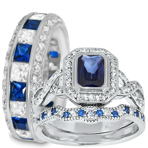 LaRaso & Co His and Hers Wedding Rings Unique Vintage Couples CZ Engagement Rings Bride Groom 5/9