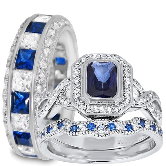 LaRaso & Co His and Hers Wedding Rings Unique Vintage Couples CZ Engagement Rings Bride Groom 9/10