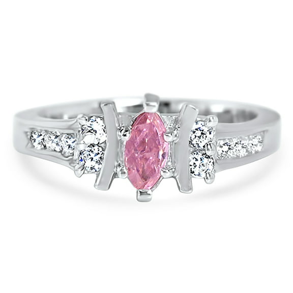 LaRaso & Co Marquise Cut Simulated Pink Topaz CZ Engagement Ring for Women Size 7