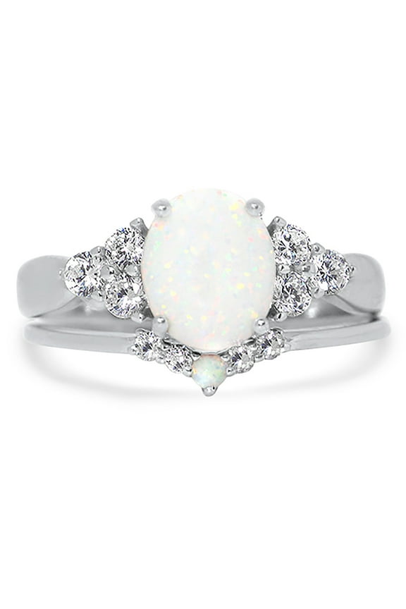 Opal Wedding Engagement Ring Set Size 6