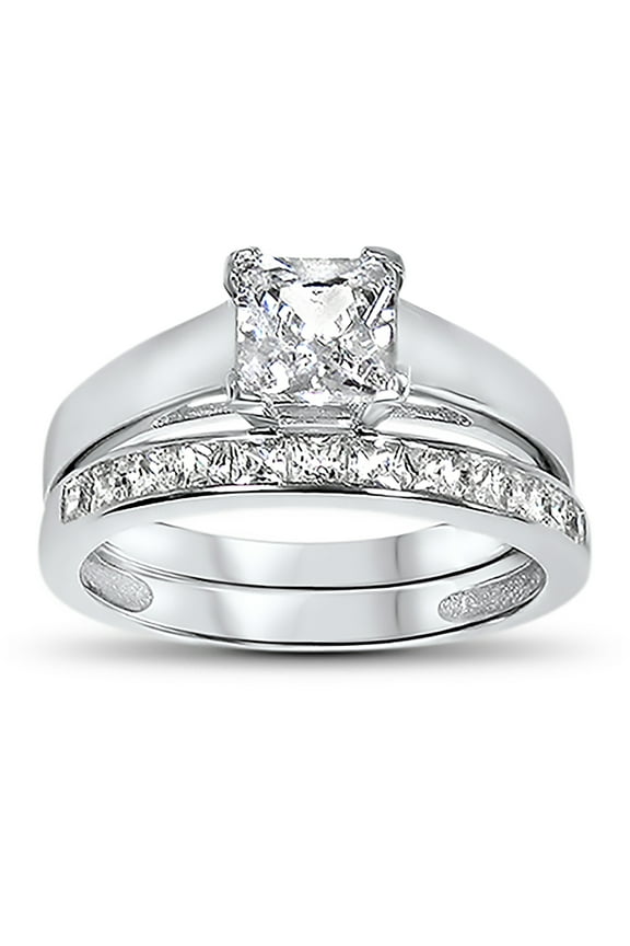 Princess Cut Wedding Rings Set for Women Sterling Silver Size 8