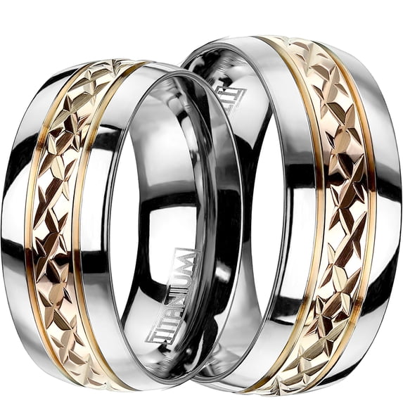 LaRaso & Co Rose Gold Plated Titanium Wedding Band Rings for Him Her Men Women Couples 12/12