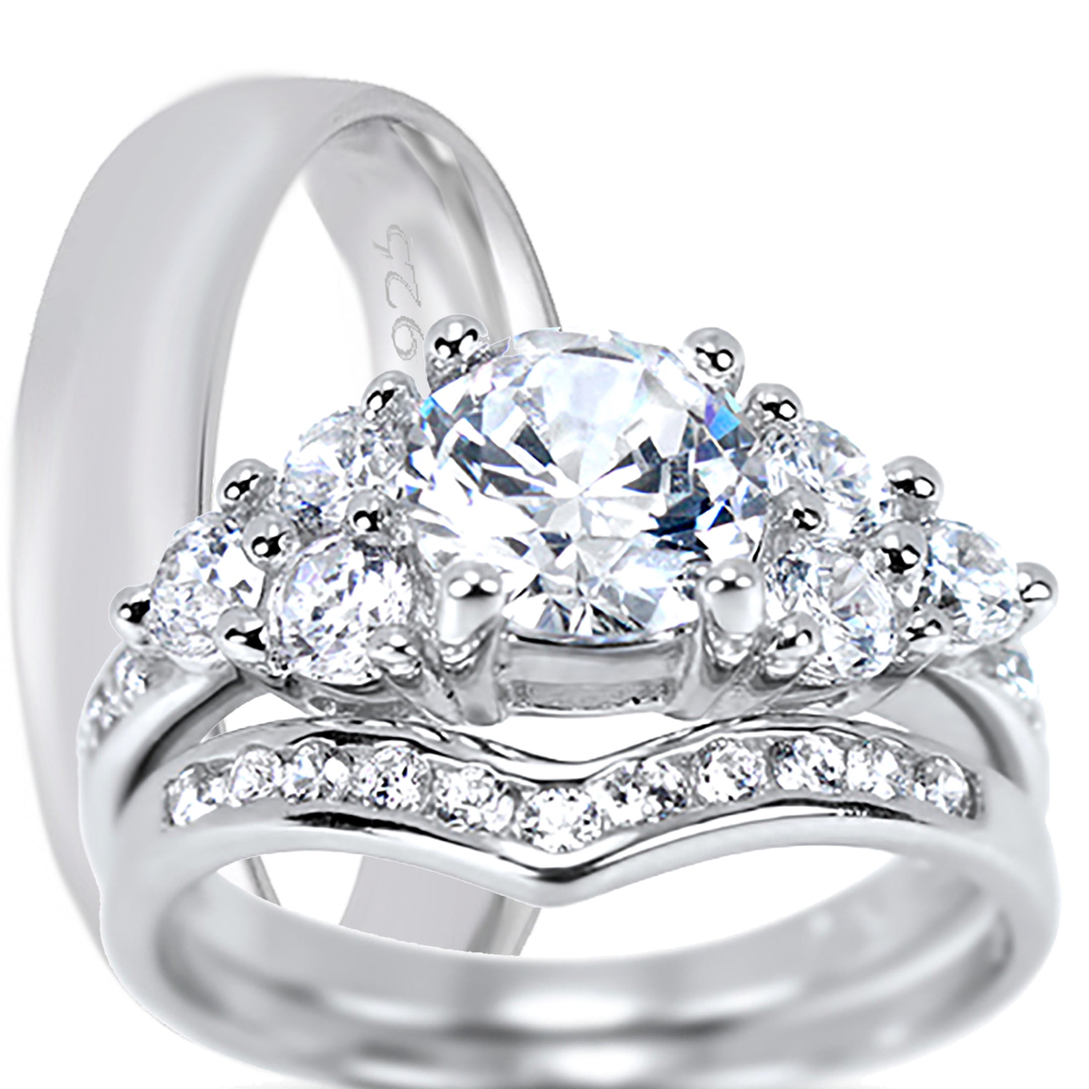 LaRaso & Co Silver His Her Couples Wedding Ring Set TRIO Matching Rings LaRaso & Co Silver His Her Couples Wedding Ring Set TRIO Matching Rings