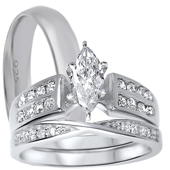 LaRaso & Co Silver His Hers Wedding Ring Set TRIO Matching Rings for Him Her Sizes 9/10