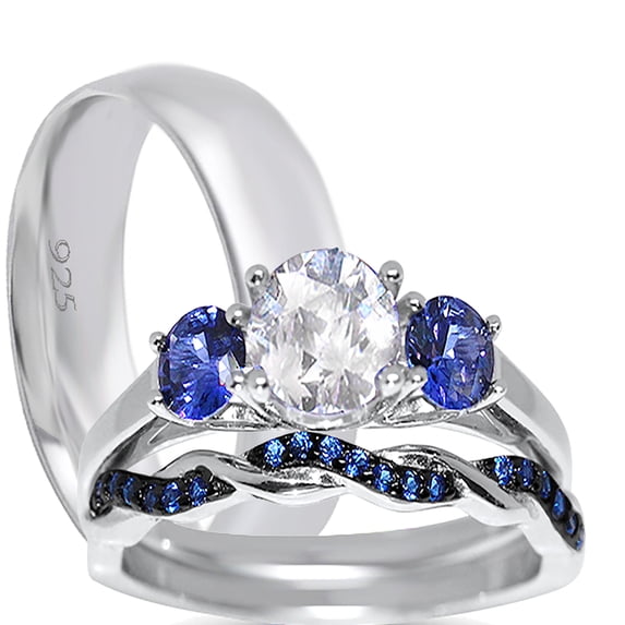 LaRaso & Co Silver His Hers Wedding Ring Set TRIO Matching Rings for Him Her Sizes 11/14