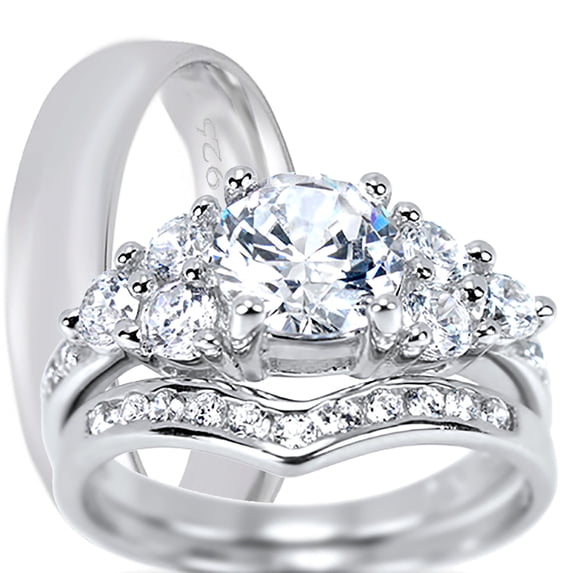 LaRaso & Co Silver His Hers Wedding Ring Set TRIO Matching Rings for Him Her Sizes 5/13
