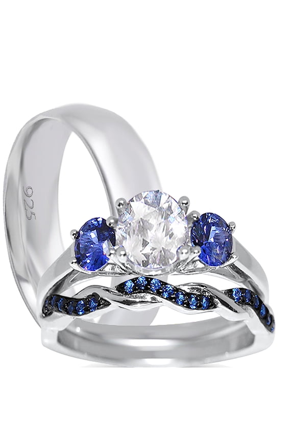 Silver His Hers Wedding Ring Set TRIO Matching Rings for Him Her Sizes 5/9