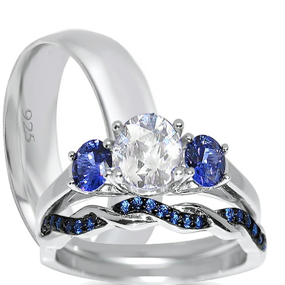 LaRaso & Co Silver His Hers Wedding Ring Set TRIO Matching Rings for Him Her Sizes 6/8