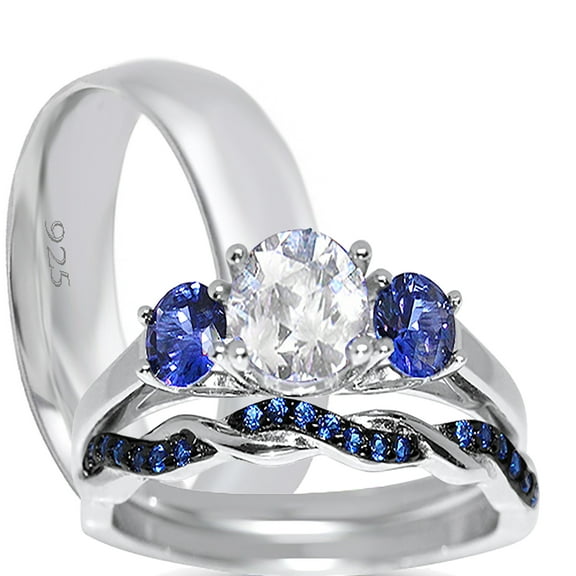 LaRaso & Co Silver His Hers Wedding Ring Set TRIO Matching Rings for Him Her Sizes 7/13