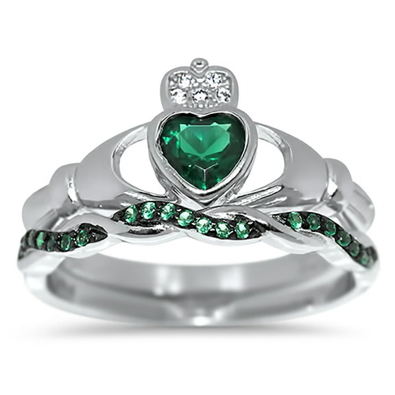 LaRaso & Co Simulated Green Emerald CZ Wedding Engagement Ring Set 7