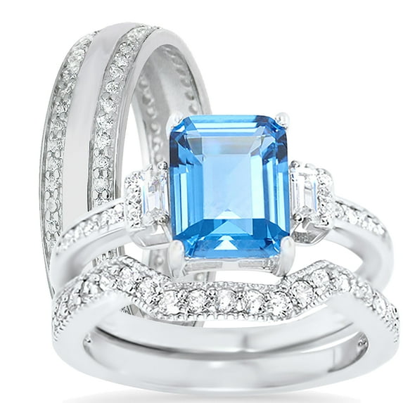 LaRaso & Co Silver Wedding Ring Set TRIO His Her Engagement Rings Men Women 8/8