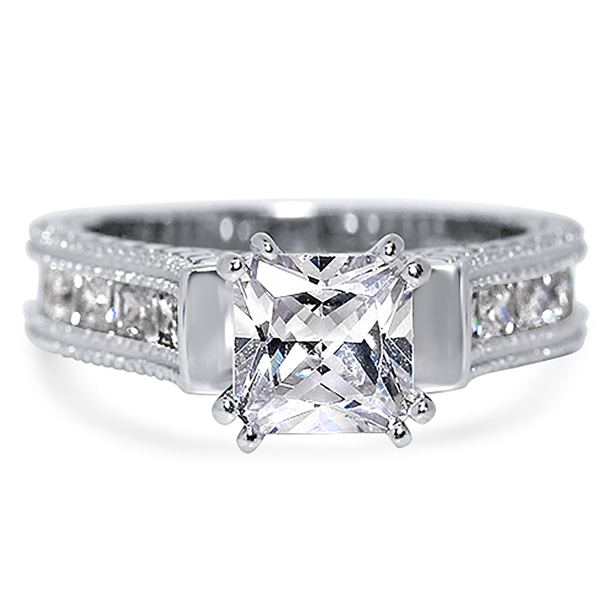 LaRaso & Co Sterling Silver Princess Cut CZ Vintage Engagement Ring for Women Size 12