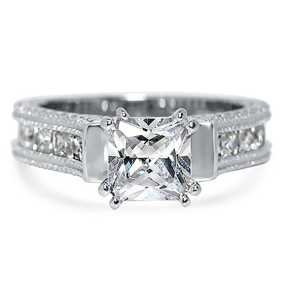 LaRaso & Co Sterling Silver Princess Cut CZ Vintage Engagement Ring for Women Size 6
