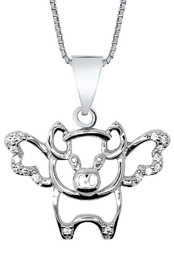 Sterling Silver When Pigs Fly Pendant Necklace Jewelry Gifts for Mom Mothers Day Mom (18 Inch)