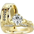 thumbnail image 1 of LaRaso & Co Trio His Her Wedding Ring Set 14K Gold Plated Silver Womens Claddagh Bridal Steel Band for Him 5/10, 1 of 6