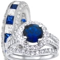 thumbnail image 1 of LaRaso & Co Trio His Her Wedding Ring Set, Silver Wedding Bands, Simulated Sapphire Bridal Rings Men Women 6/10, 1 of 8