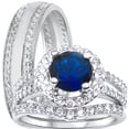 thumbnail image 1 of LaRaso & Co Trio His Her Wedding Set Sterling Silver Wedding Rings Blue Simulated Sapphire Bridal Set Men Women 10/13, 1 of 8