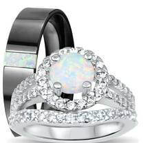 LaRaso & Co Trio His Her Wedding Set Sterling Silver Wedding Rings Lab Created White Opal Bridal Set Men Women 5/9