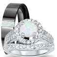 thumbnail image 1 of LaRaso & Co Trio His Her Wedding Set Sterling Silver Wedding Rings Lab Created White Opal Bridal Set Men Women 7/12, 1 of 7