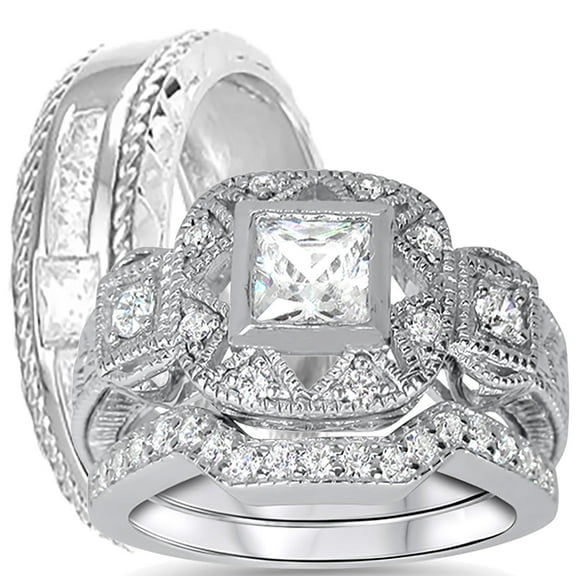 LaRaso & Co Trio Wedding Set His and Hers 925 Sterling Silver Bands Men Women 9/11