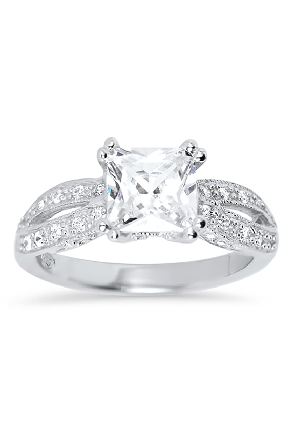 Unique Vintage Square Princess Cut Engagement Ring Silver 8