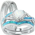 thumbnail image 1 of LaRaso & Co Wedding Ring Set His Hers Sterling Silver Opal CZ Engagement TRIO Set Him Her 9/12, 1 of 7