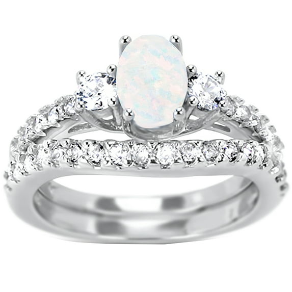 LaRaso & Co Wedding Ring Set for Women White Opal and Topaz in 925 Sterling Silver Size 9