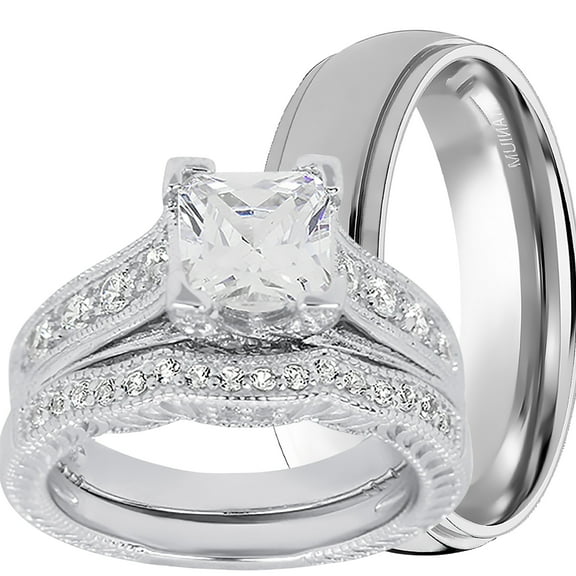 LaRaso & Co Wedding Ring Sets His and Hers Couples Women Men Sterling Silver Wedding Bands 5/9