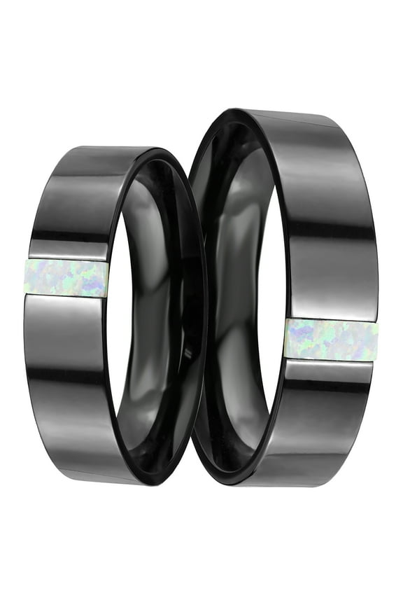 Black Ceramic Titanium Opal Wedding Band Rings for Him Her Men Women Couples 12/7