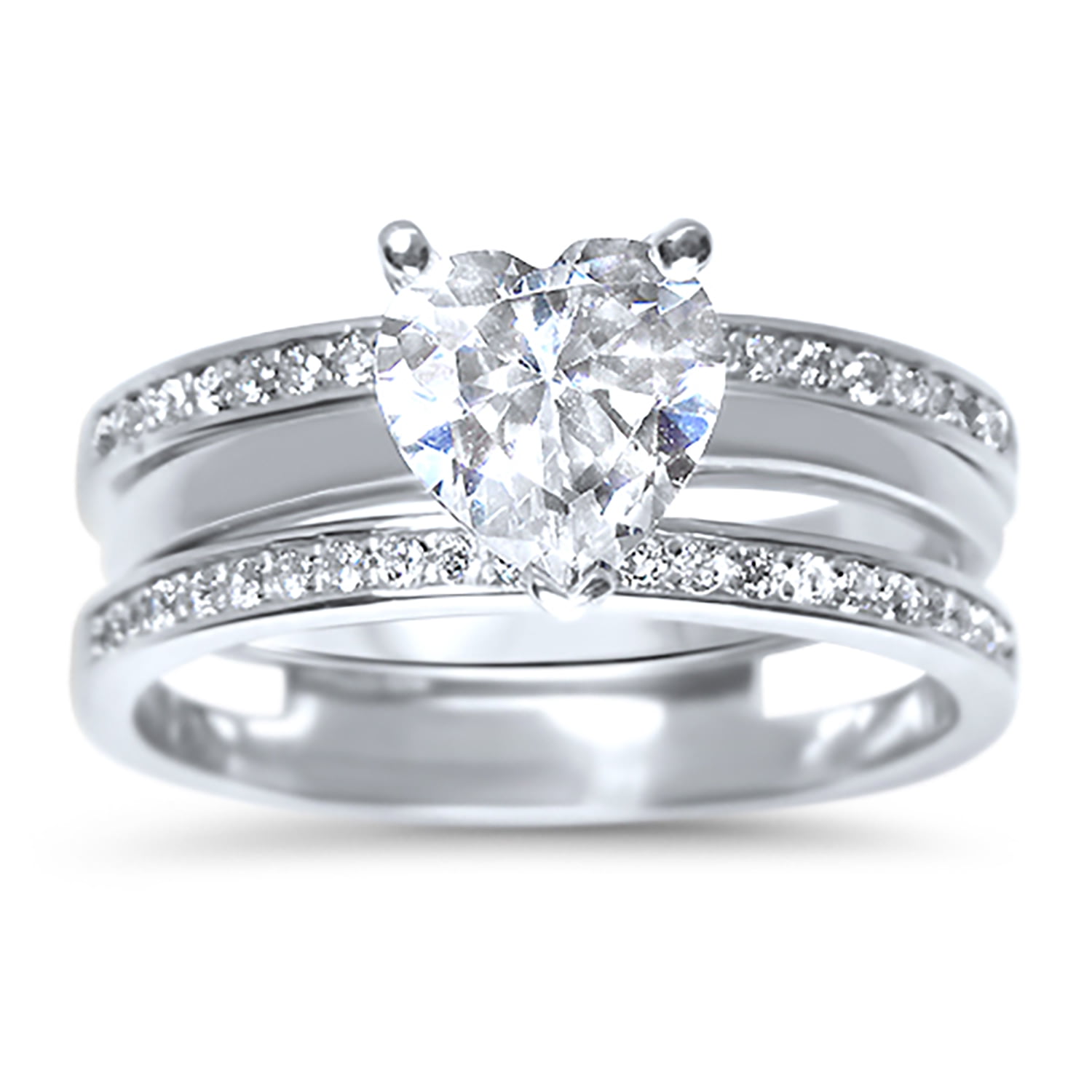 LaRaso Co White CZ Engagement Wedding Ring Set with Guard in Sterling Silver for Women Size 10
