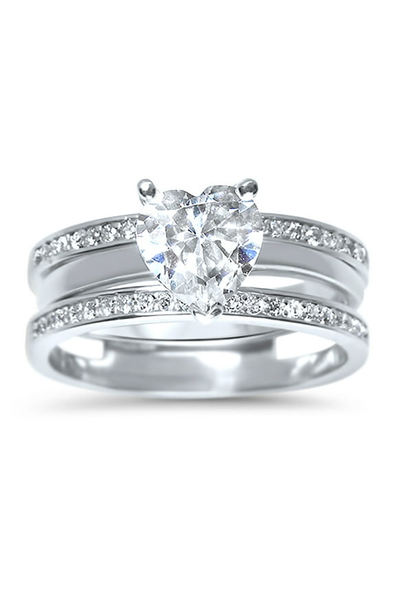 LaRaso Co White CZ Engagement Wedding Ring Set with Guard in Sterling Silver for Women Size 10