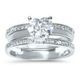 thumbnail image 1 of LaRaso Co White CZ Engagement Wedding Ring Set with Guard in Sterling Silver for Women Size 7, 1 of 6