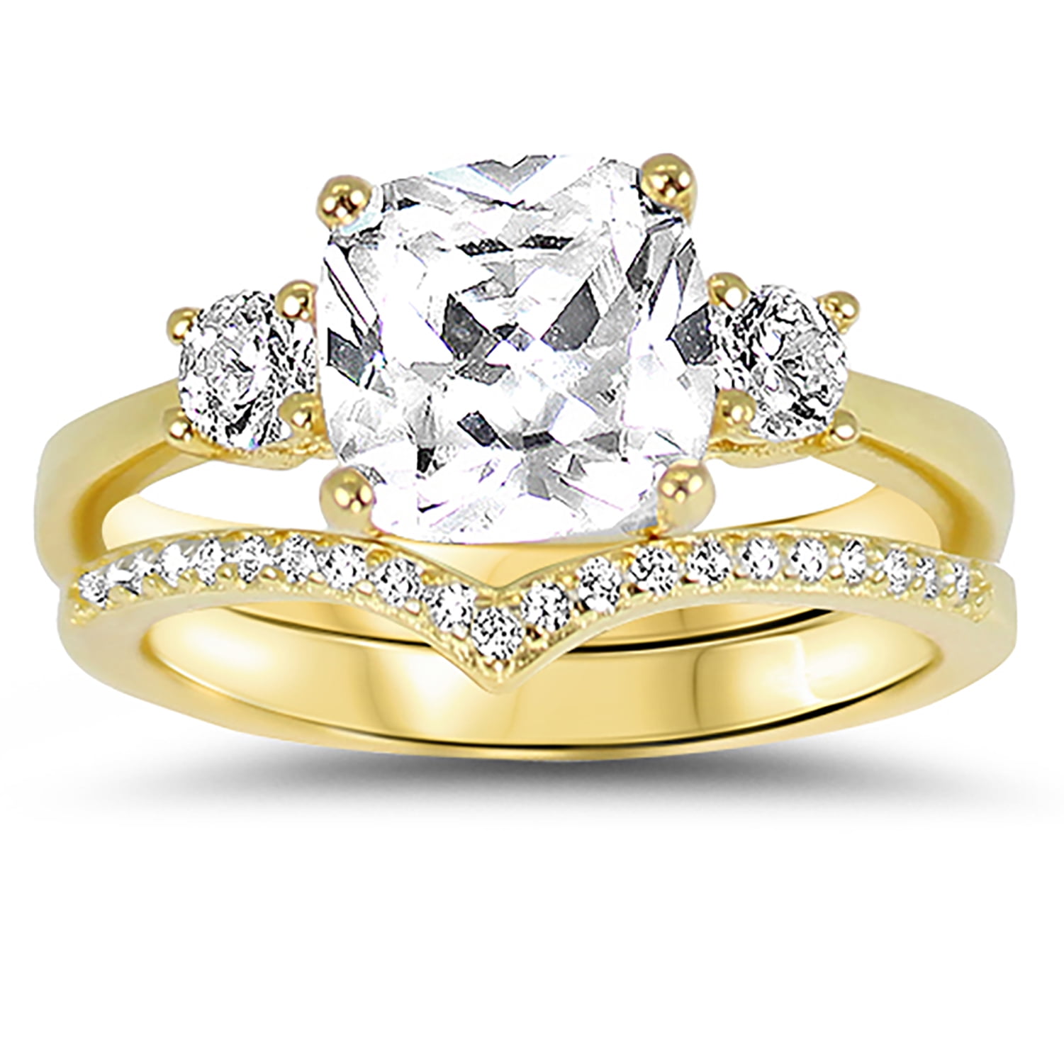 LaRaso & Co Yellow Gold Plated Princess Cut Engagement Wedding Ring Set for Women Size 6