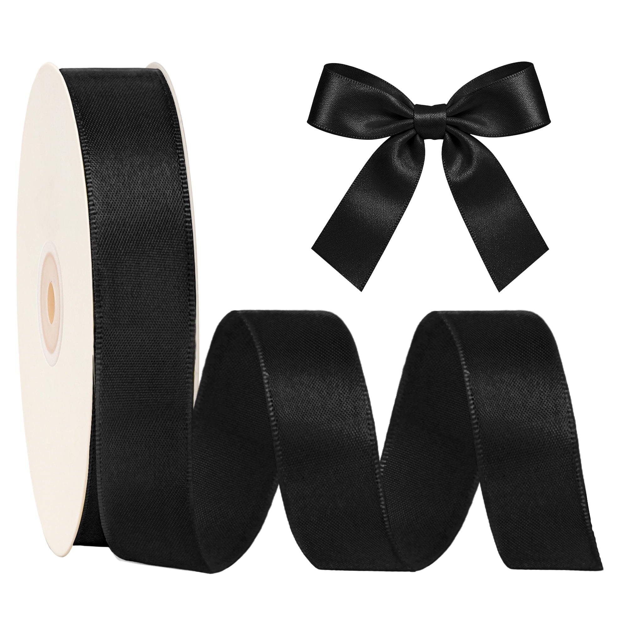 LaRibbons 1 1/2" Black Double Face Satin Ribbon, 50 Yards