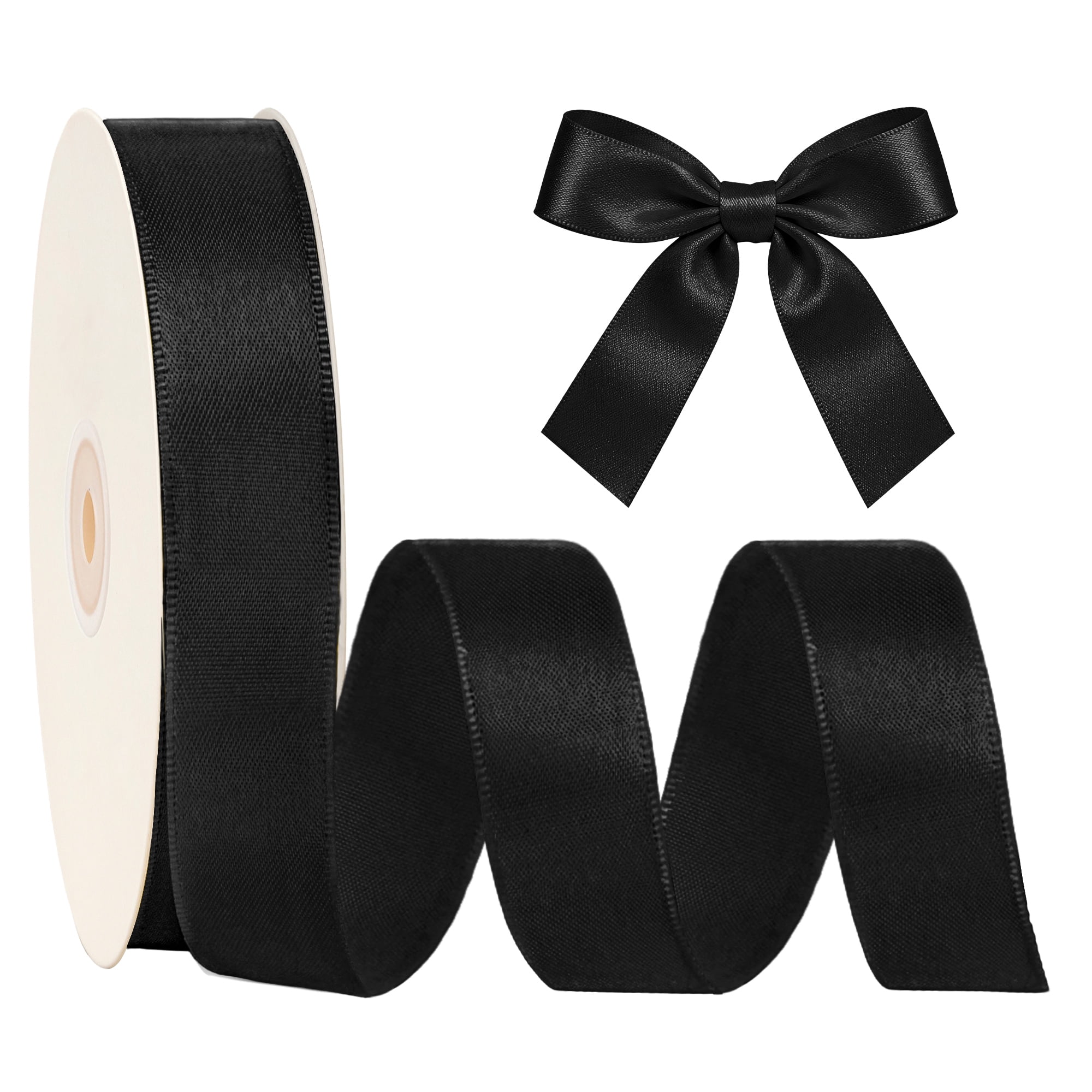 LaRibbons 1 1/2" Black Single Face Satin Ribbon, 50 Yard
