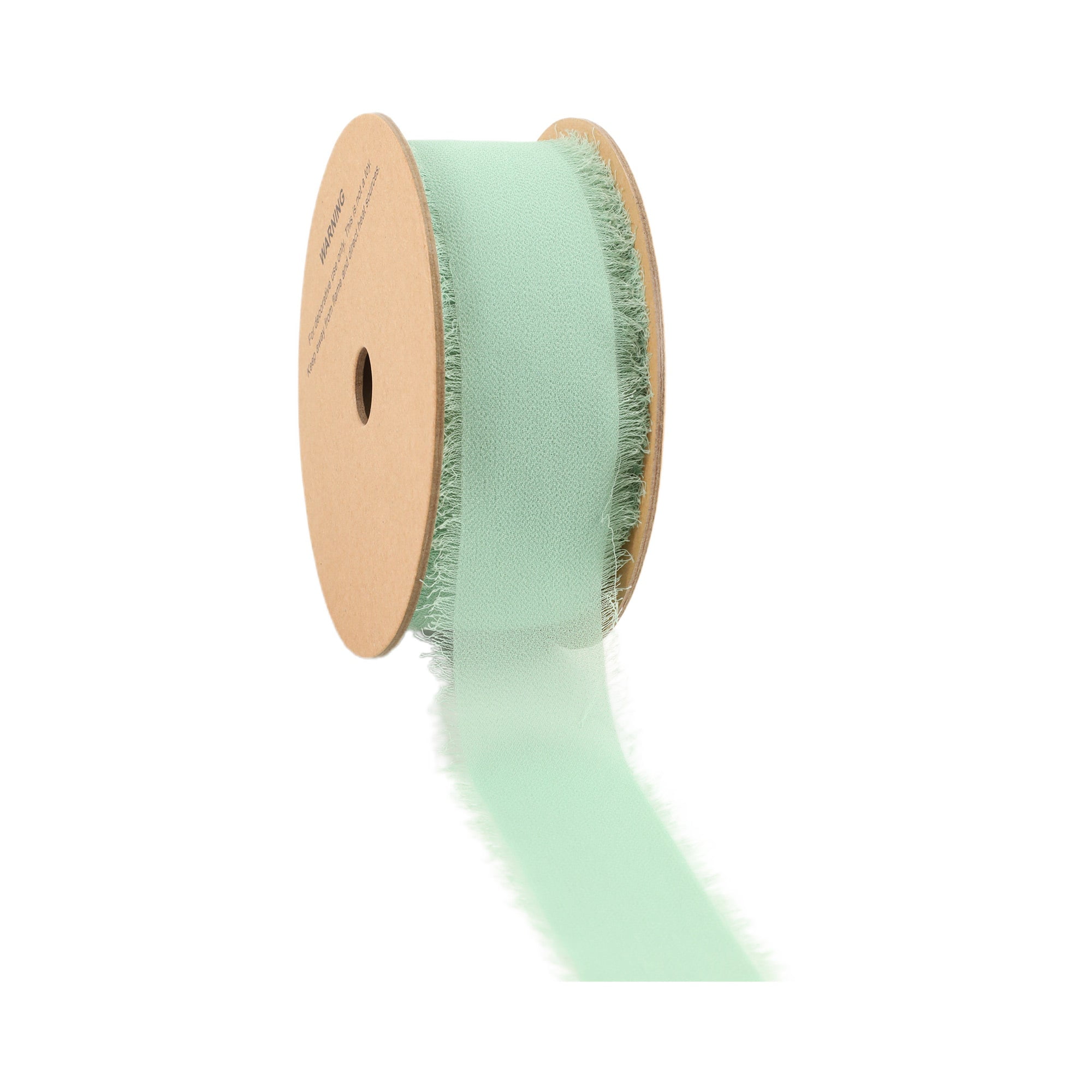 LaRibbons 1 1/2" Frayed Edge Chiffon Ribbon, Light Green, 10 Yard Roll