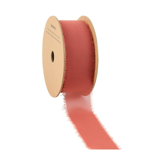 LaRibbons 1 1/2" Frayed Edge Chiffon Ribbon, Salmon, 10 Yard Roll