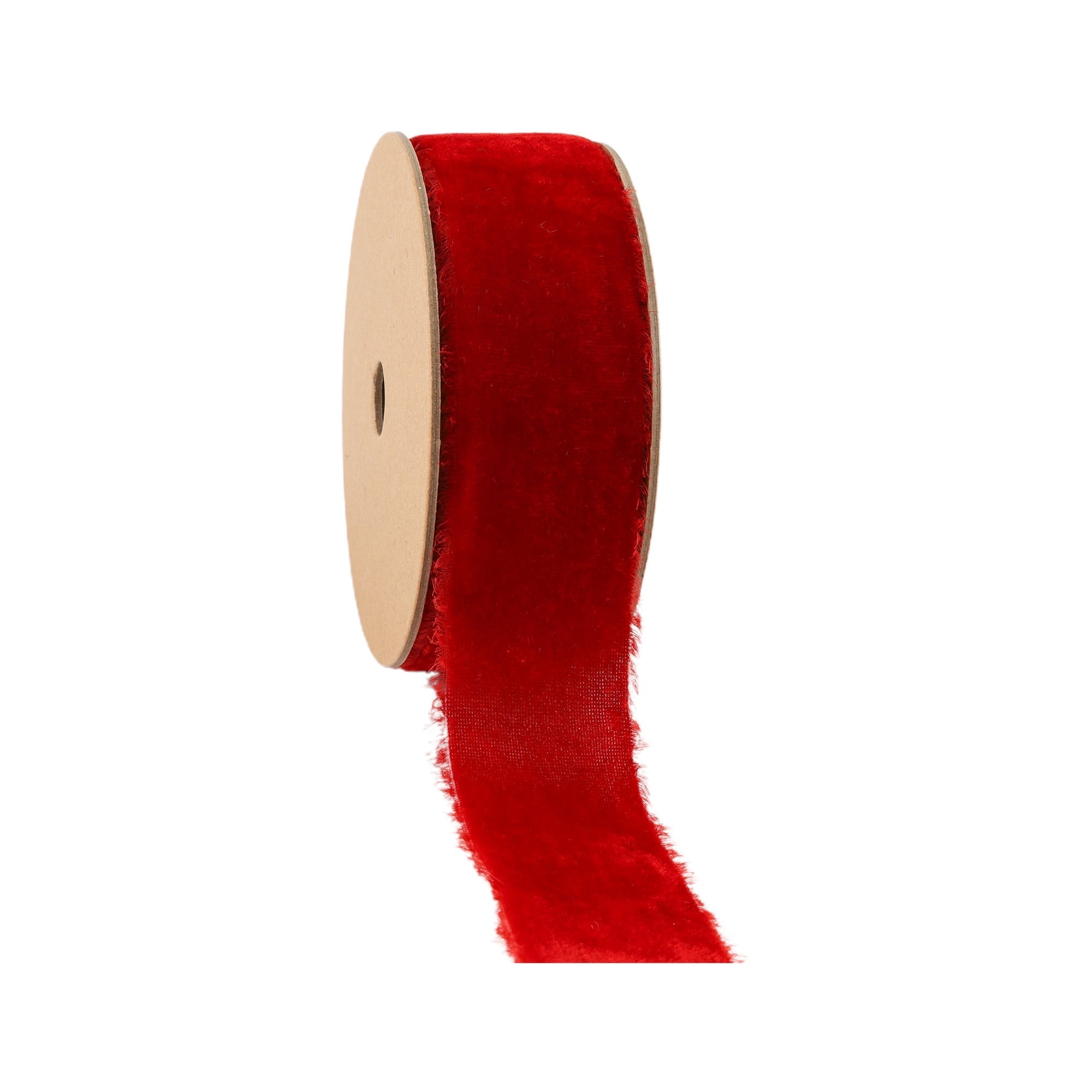 LaRibbons 1 1/2" Frayed Edge Velvet Ribbon Red, 5 Yard Roll