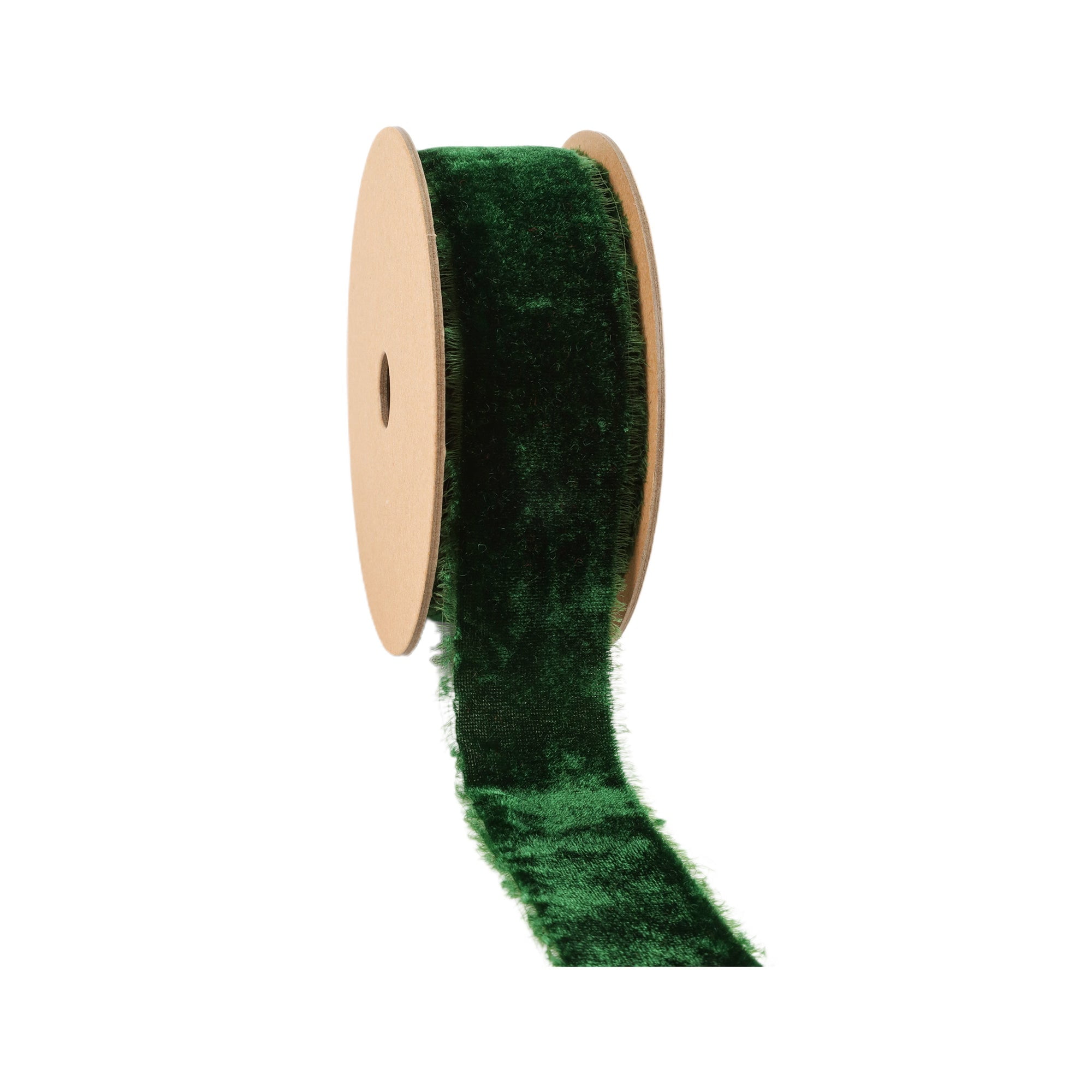LaRibbons 1 1/2" Frayed Edge Velvet Ribbon, Spruce, 5 Yard Roll