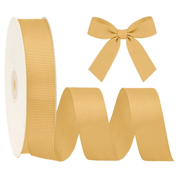 LaRibbons 1 1/2" Textured Grosgrain Ribbon, Old Gold, 50 Yard Roll