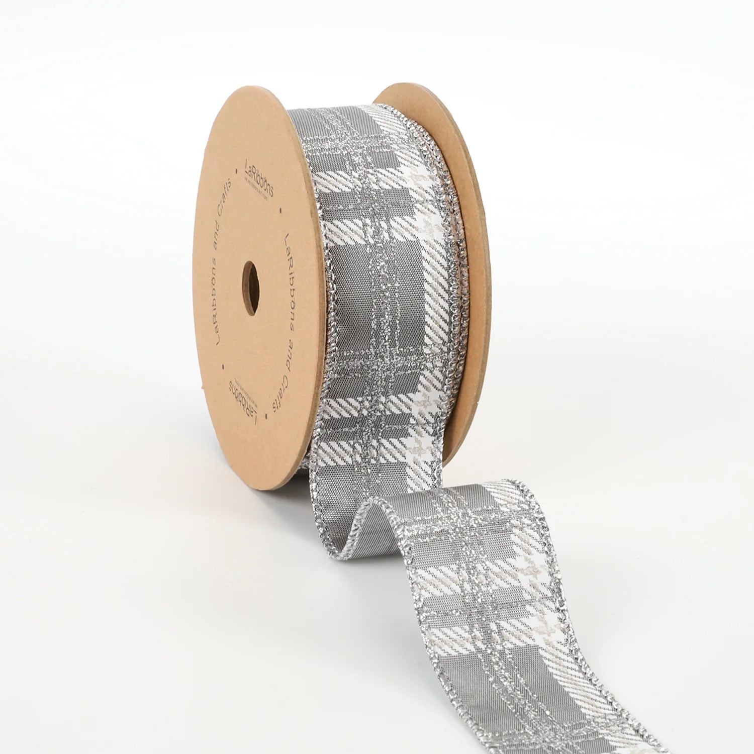 LaRibbons 1 1/2 Wired Ribbon | Metallic Check Grey/Multi | 10 Yard Roll