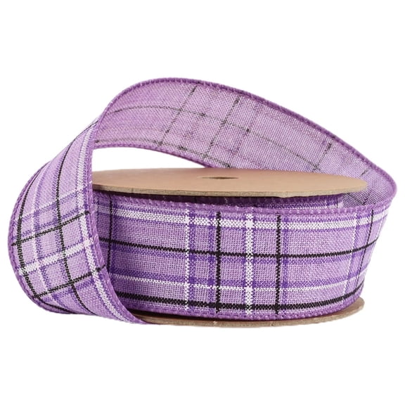 LaRibbons 1 1/2" Wired Ribbon | Purple/Spring Plaid | 10 Yard Roll