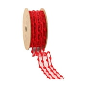 LaRibbons 1 1/2" Wired Ribbon, Red Four Row Pom Pom, 10 Yard Roll