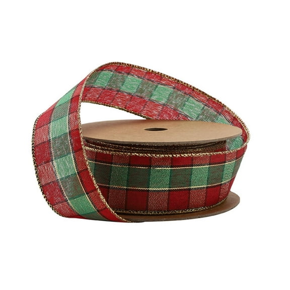 LaRibbons 1 1/2" Wired Ribbon | Red/Green Plaid | 10 Yard Roll