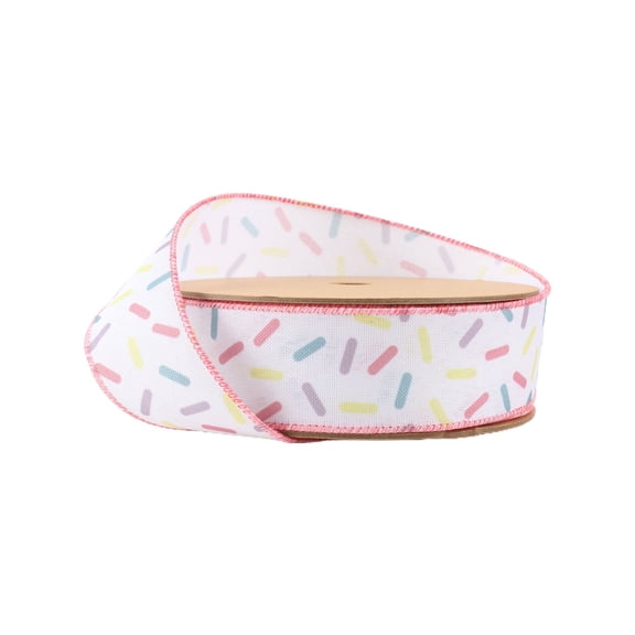 LaRibbons 1 1/2" Wired Ribbon, White & Sprinkles, 10 Yard Roll