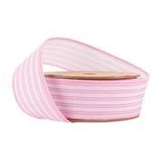 LaRibbons Striped Wired Ribbon, White with Pink Ticking Stripes, 1 1/2 Inch, 10 Yard Roll