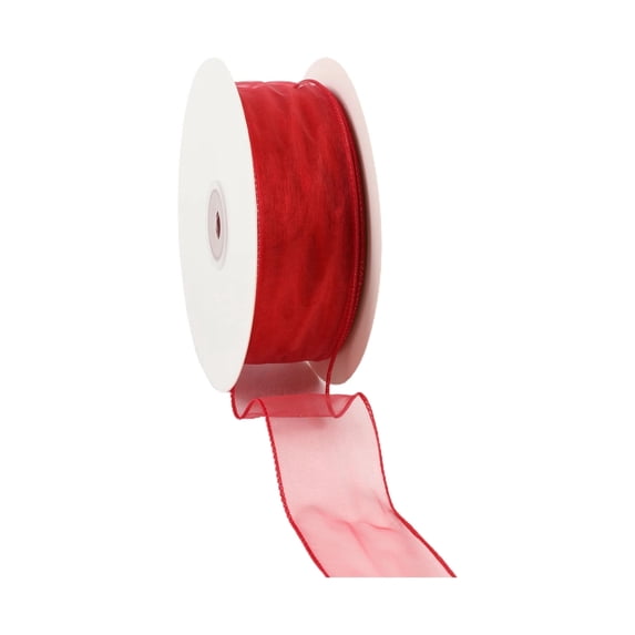 LaRibbons 1 1/2" Wired Sheer Ribbon | Red | 50 Yard Roll