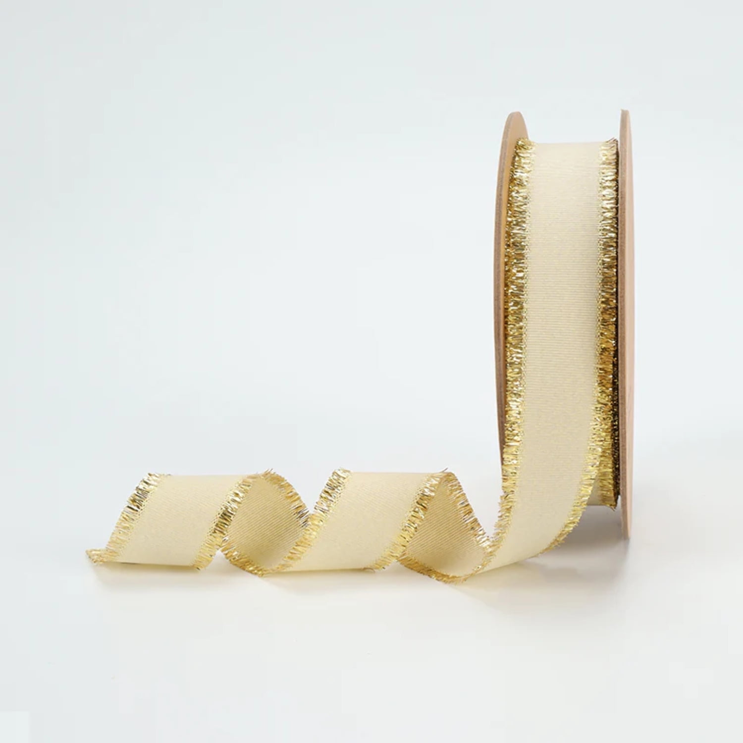 LaRibbons 1" Textured Grosgrain Ribbon | Gold Metallic Fringe Cream | 25 Yard Roll