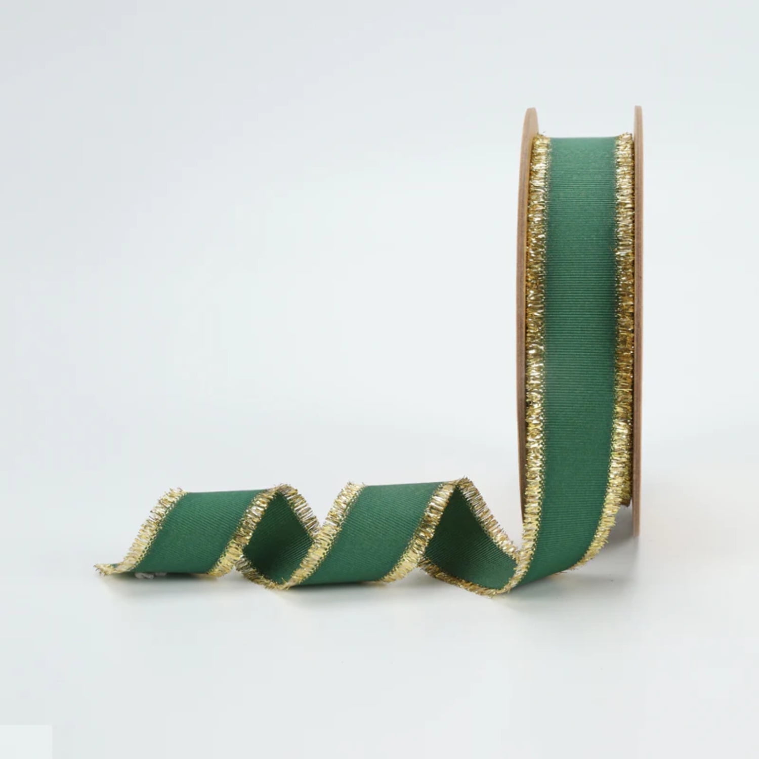 LaRibbons 1" Textured Grosgrain Ribbon | Gold Metallic Fringe Green | 25 Yard Roll