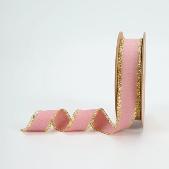 LaRibbons 1" Textured Grosgrain Ribbon | Gold Metallic Fringe Quartz | 25 Yard Roll
